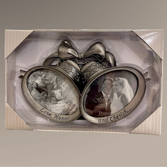 Fetco Wedding Bells Pewter Frame Double Photo Pictures Bling Love Honor Cherish - Picture 7 of 8